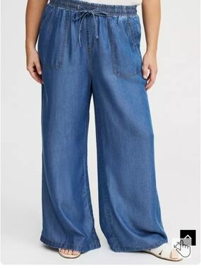 torrid Washed Denim Elastic Waist Pants - Light Blue